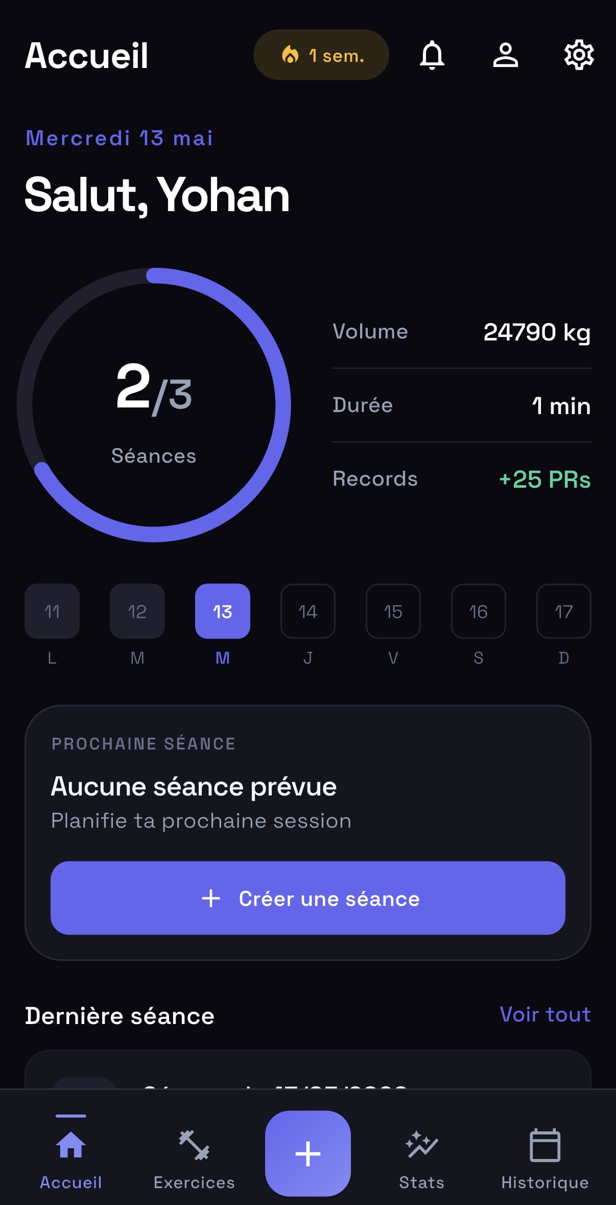 Vue Accueil de Gymzio